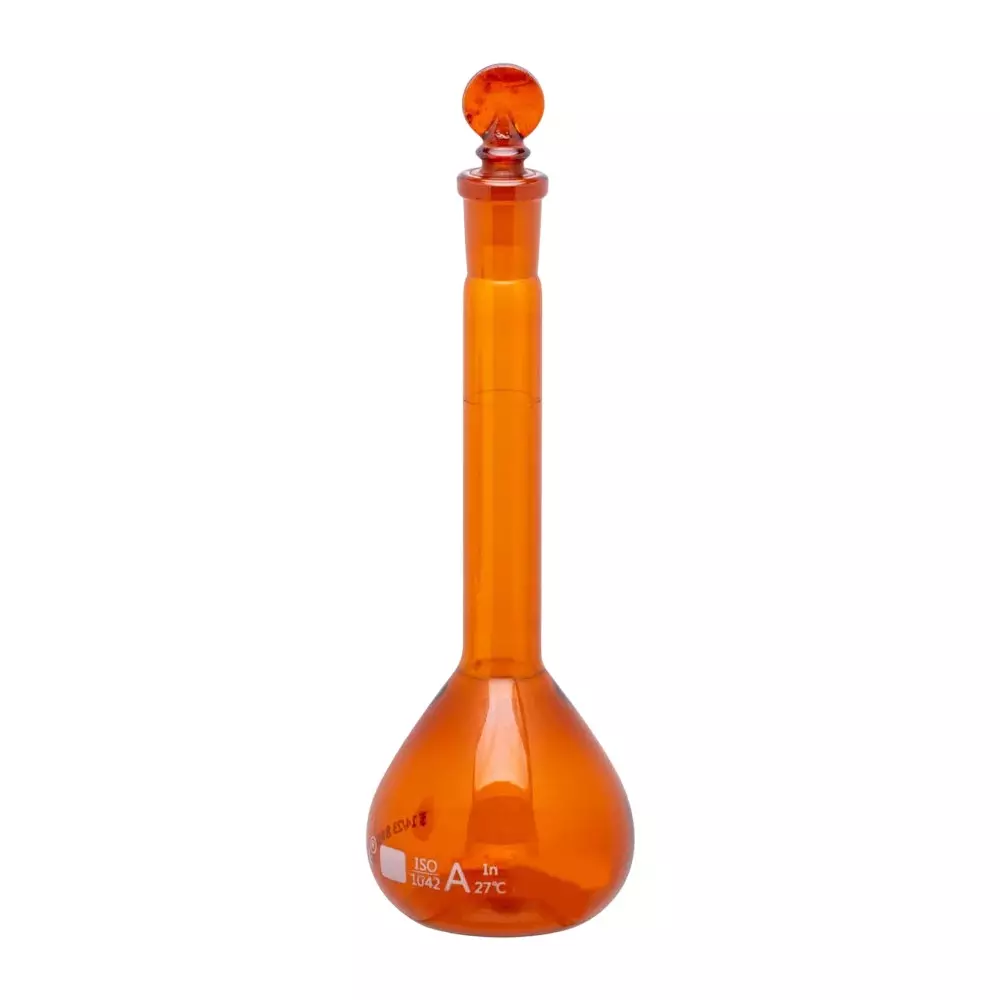 Supertek 5 ml Volumetric Flask Amber Color Class A Neck Size 7/16 ISI Mark with Interchangeable Glass and Super Stopper, NABL Certificate, 73.418.0005NIS