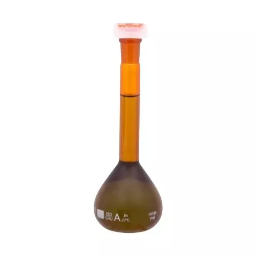 Supertek 5 ml Volumetric Flask Amber Color Class A Neck Size 7/16 ISI Mark with Interchangeable Glass and Super Stopper, NABL Certificate, 73.418.0005NIS