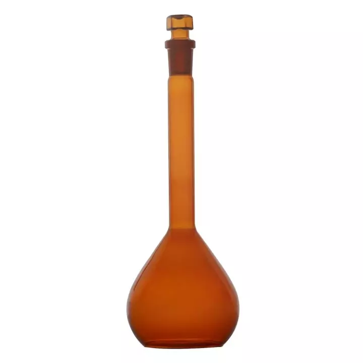 ABGIL Borosilicate Glass Volumetric Flask Amber Color with Glass Stopper 200 ml Capacity, ABG2458