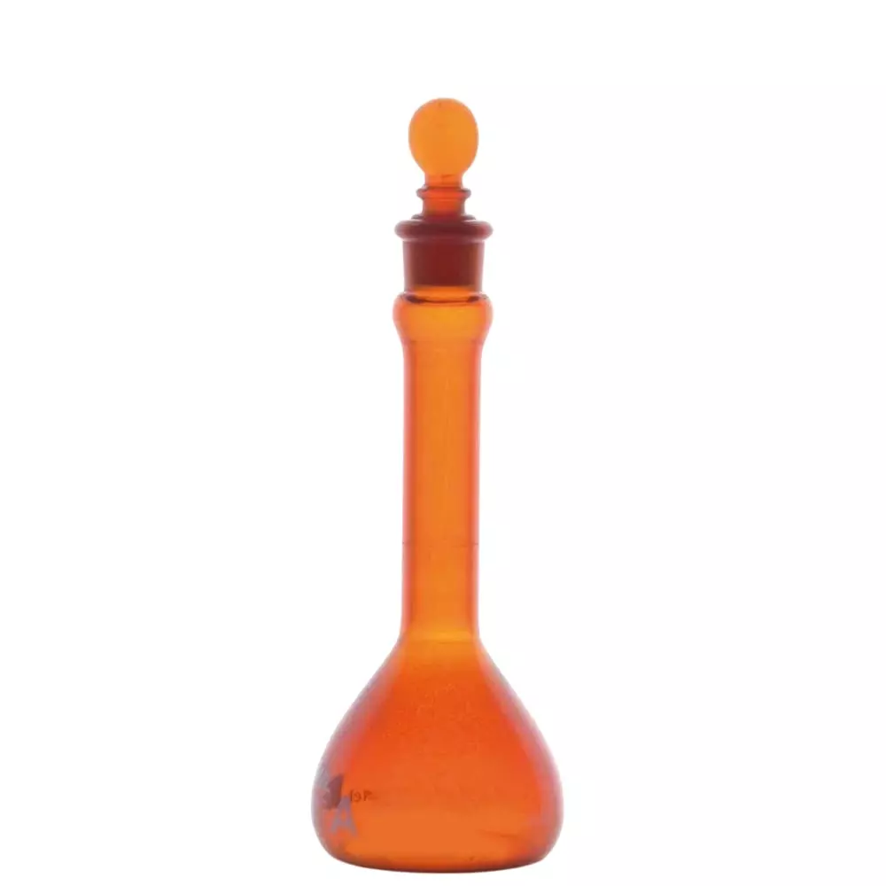 Supertek 20 ml QR Coded Volumetric Flask ASTM Amber Color Wide Mouth Heavy Duty Class A with Glass Stopper and Individual Works Certificate, 46.434.0020RQR