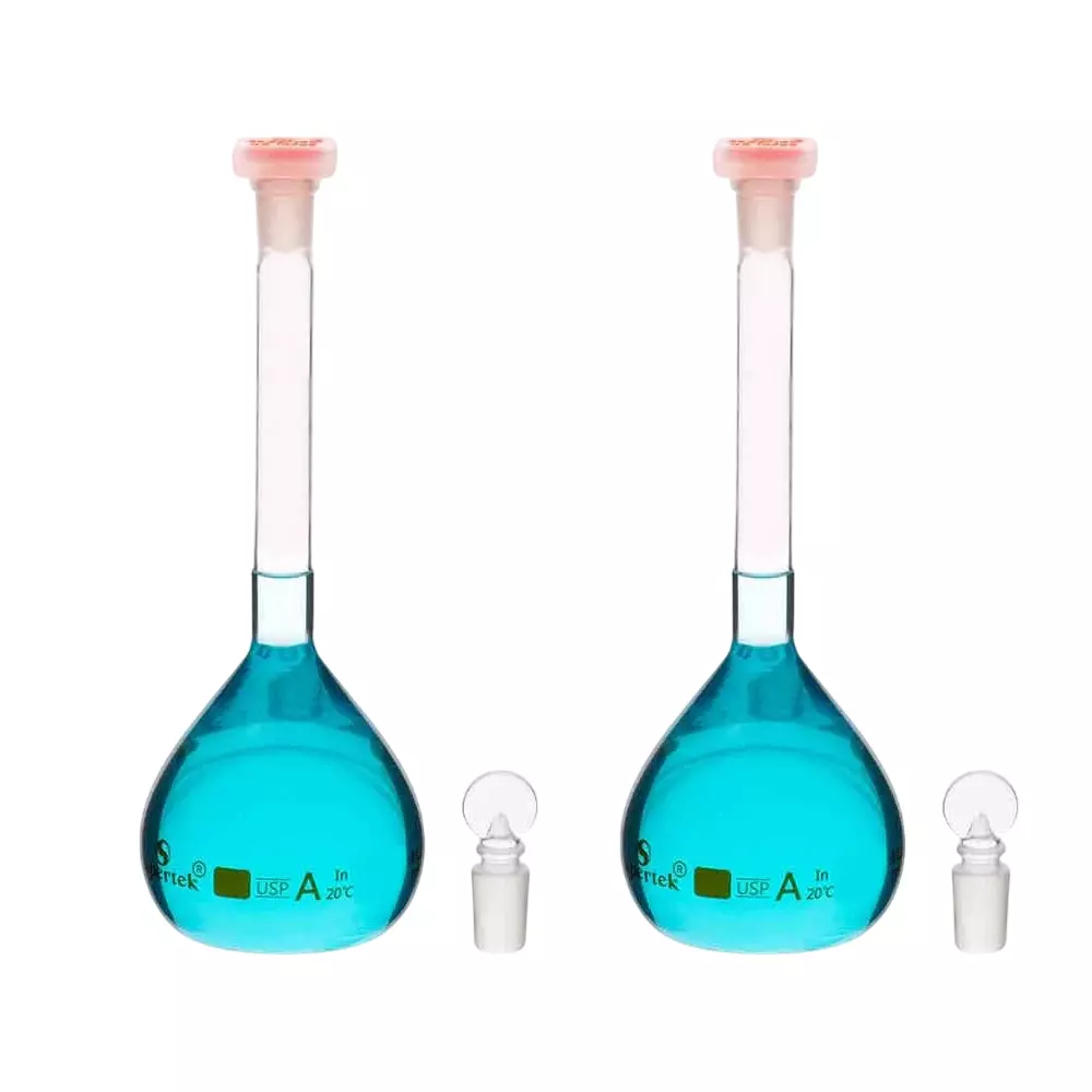 Supertek 5 ml Volumetric Flask Class A USP with Certificate, with Interchangeable Glass and Super Stopper Size 7/16, 50.419.0005N (Pack of 2)
