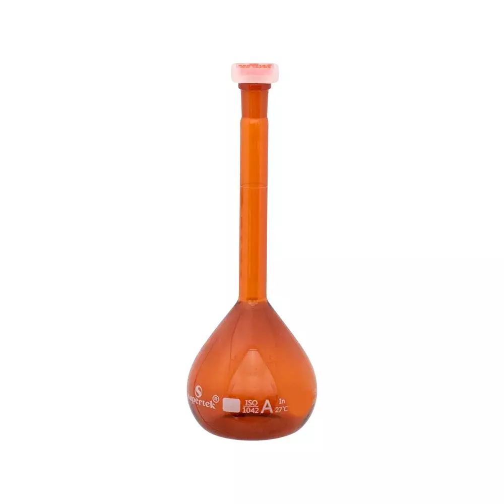 Supertek 5 ml Volumetric Flask Amber Color Class A Neck Size 7/16 ISI Mark with Interchangeable Glass and Super Stopper, Individual Works Certificate, 75.418.0005NIS (Pack of 2)