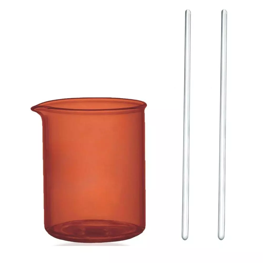 ABGIL Borosilicate Glass Amber Color Beaker with Two Borosilicate Glass Rod Amber Color 250 ml Beaker Capaicty, ABG996