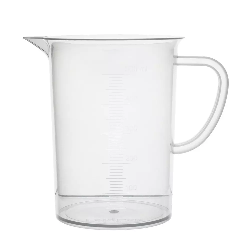 WKM Polypropylene Beaker Durable Transparent 500 ml Capacity 100 ml Graduations with Tapered Spout & Handle