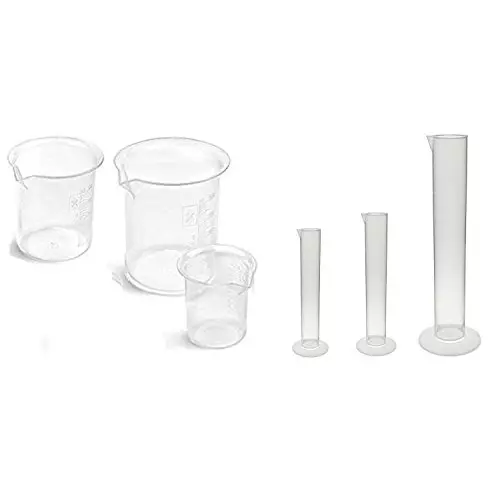 WKM 100 ml, 250 ml and 500 ml Clear Polypropylene Beaker and Measuring Cylinder KT144AS (Pack of 6)