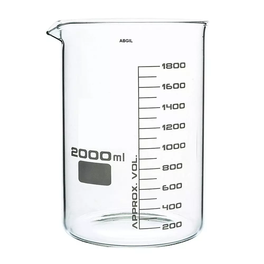 ABGIL Borosilicate Glass Beaker Low Form with Spout 2000 ml Capacity, ABG742