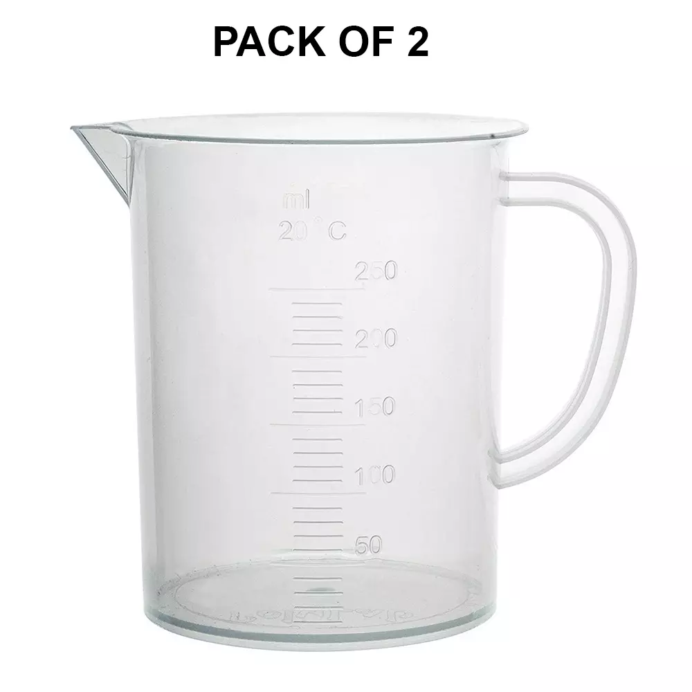 wkm-polypropylene-beaker-durable-transparent-250-ml-capacity-50-ml-graduations-with-tapered-spout-handle-pack-of-2-pcs