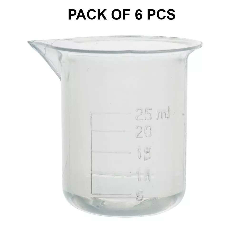 wkm-polypropylene-beaker-durable-25-ml-capacity-5-ml-graduations-autoclavable-chemical-resistant-with-tapered-spout-pack-of-6-pcs