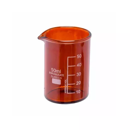 ABGIL Borosilicate Glass Beaker Low Form with Spout Amber Color 50 ml Capacity, ABG752