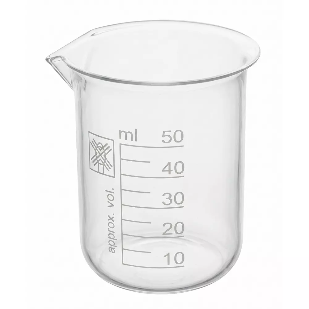 WKM Polypropylene Beaker Durable 50 ml Capacity 5 ml Graduations Autoclavable & Chemical Resistant with Tapered Spout (Pack of 12 Pcs)