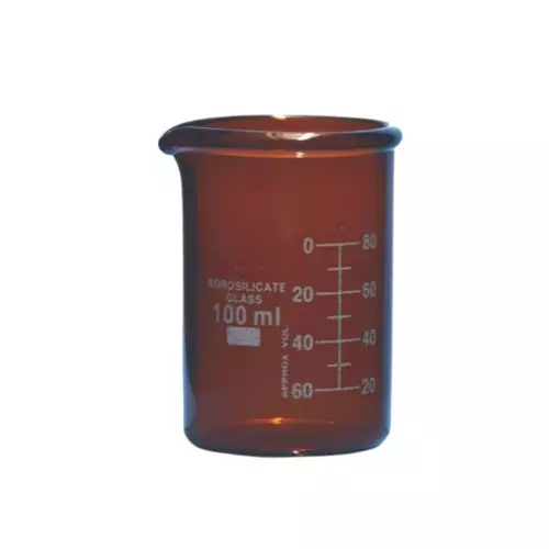 ABGIL Borosilicate Glass Beaker Low Form with Spout Amber Color 100 ml Capacity, ABG753