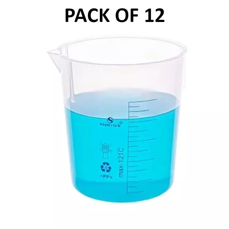 Supertek 150 ml Beaker PP (Polypropylene) Printed and Stackable, CH10163/2A (Pack of 12)