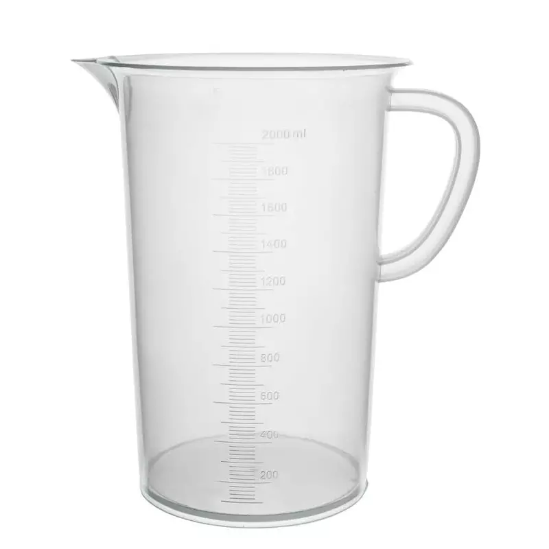 WKM Polypropylene Beaker Durable Transparent 2 L Capacity 20 ml Graduations with Tapered Spout & Handle