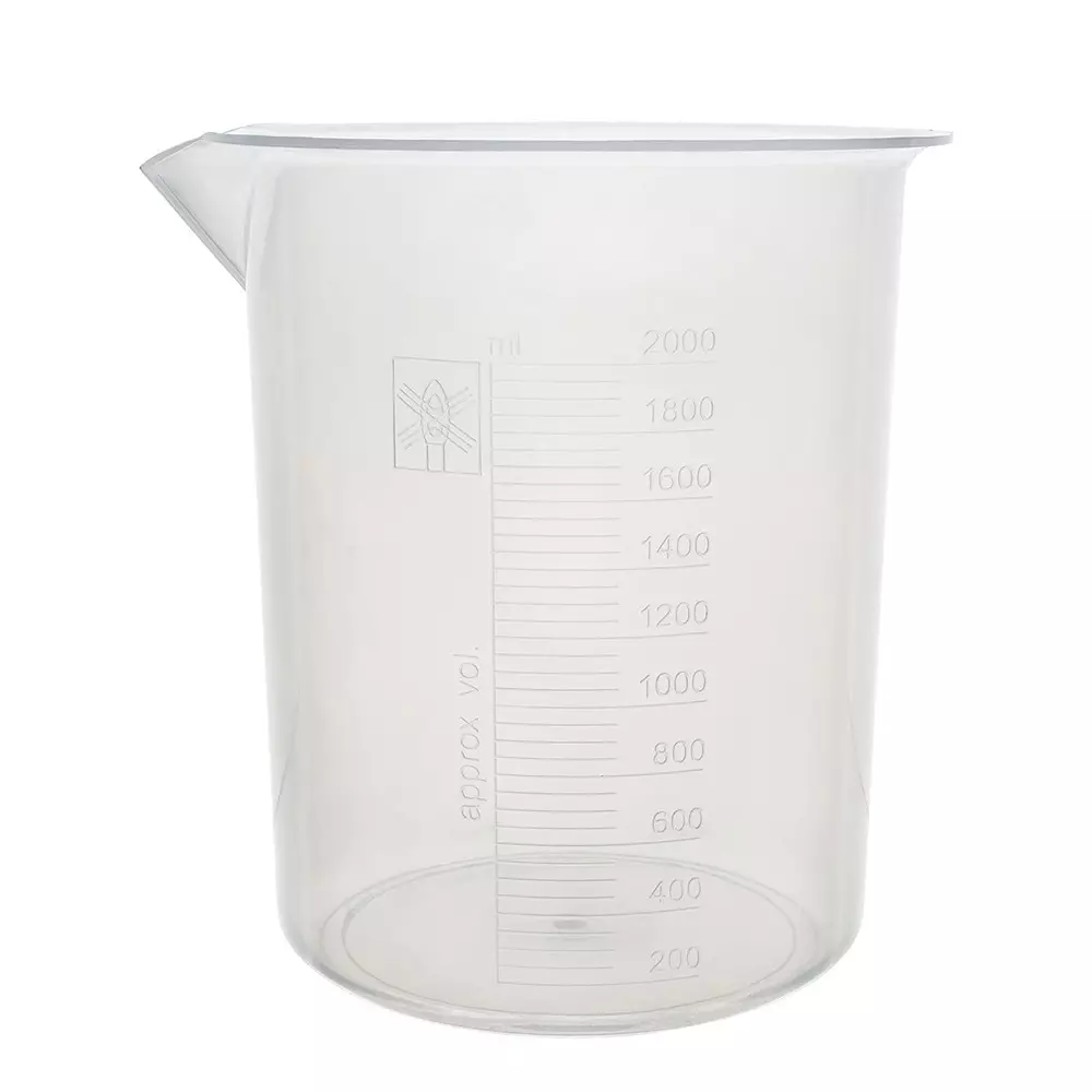 WKM Polypropylene Beaker Durable 2 L Capacity 50 ml Graduations Autoclavable & Chemical Resistant with Tapered Spout (Pack of 6 Pcs)