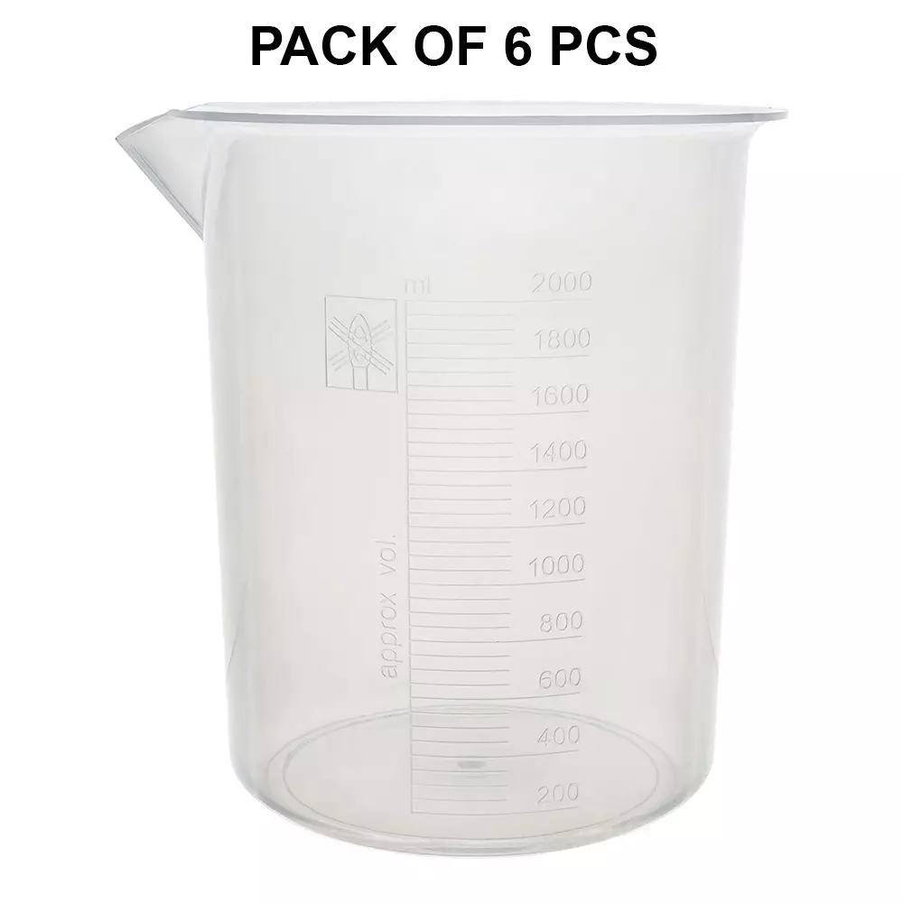 wkm-polypropylene-beaker-durable-2-l-capacity-50-ml-graduations-autoclavable-chemical-resistant-with-tapered-spout-pack-of-6-pcs