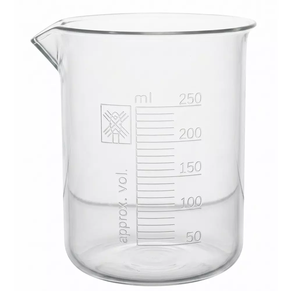 WKM Polypropylene Beaker Durable 250 ml Capacity 10 ml Graduations Autoclavable & Chemical Resistant with Tapered Spout (Pack of 12 Pcs)