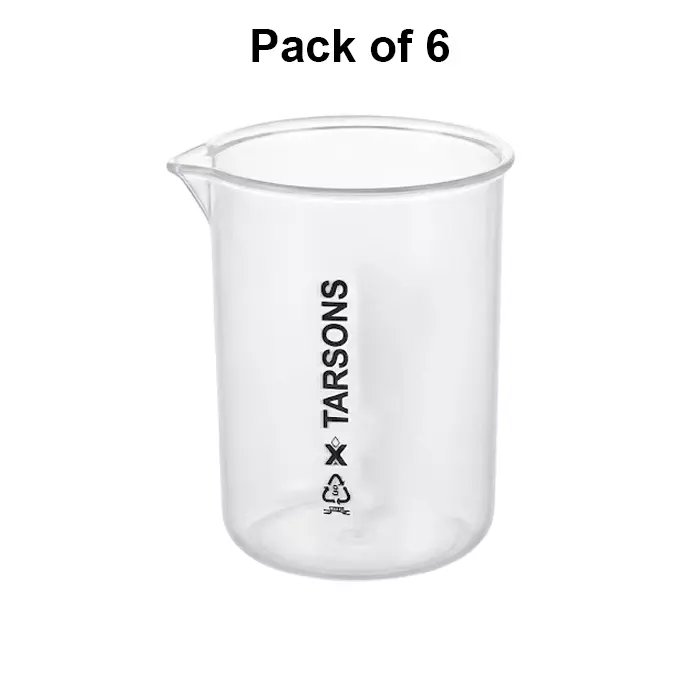 Tarson 100 ml Beaker Translucent White Polypropylene with Graduations, 421020 (Pack of 6)