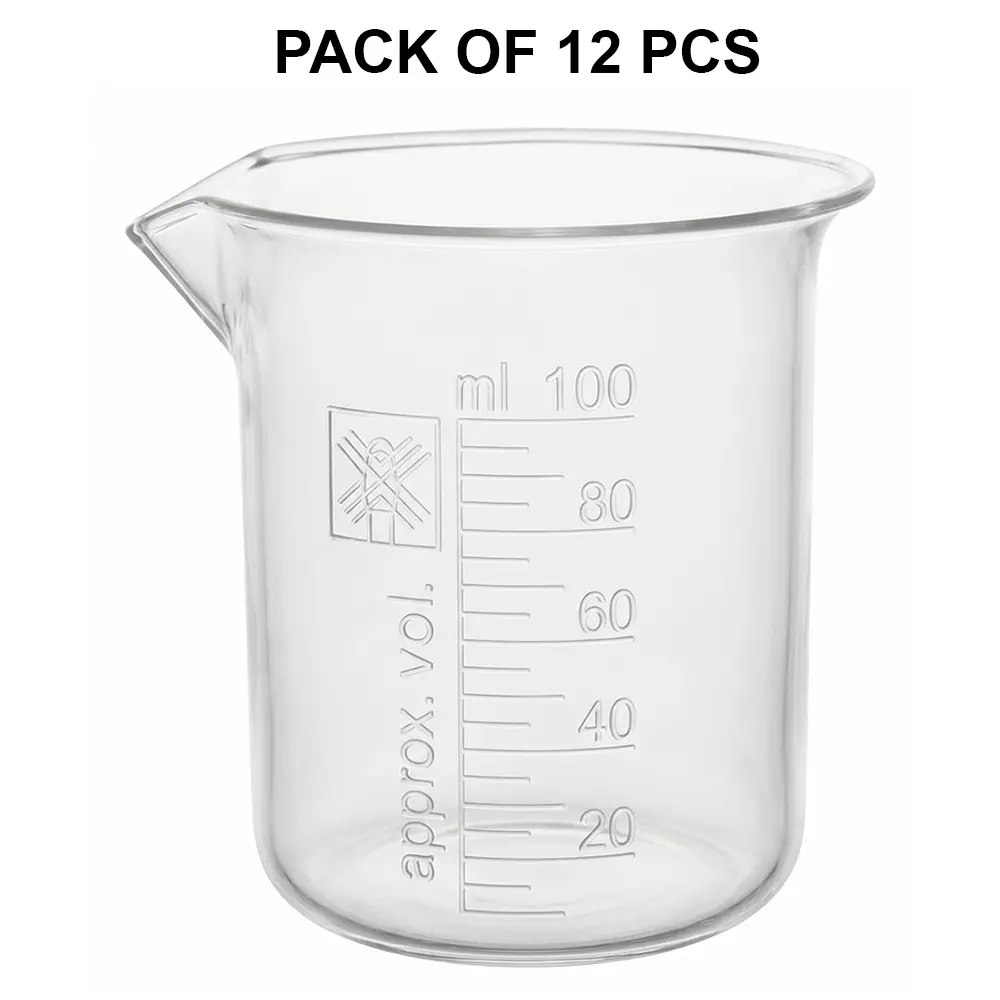 wkm-polypropylene-beaker-durable-100-ml-capacity-5-ml-graduations-autoclavable-chemical-resistant-with-tapered-spout-pack-of-12-pcs