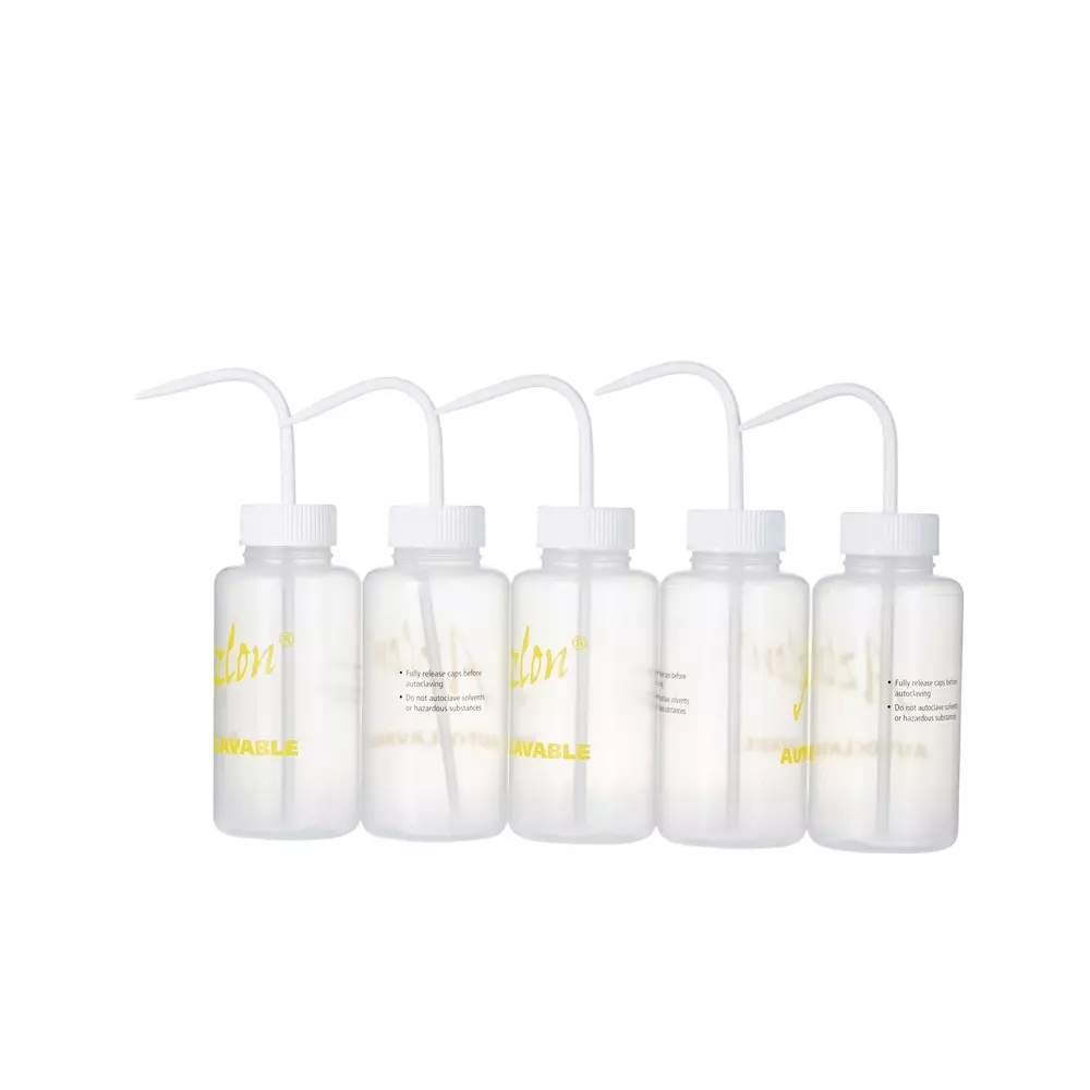 RS PRO Lab Bottle 500 ml Capacity Polyethylene Wash Bottle Wide Neck White Lid Color 163 mm Sterile, 2519462 (Pack of 5)