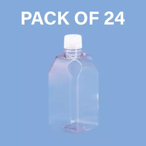 Tarson 1 L Media Bottle Sterile Square Shape Graduated Single Wrap Individually Packed, PC with White HDPE Closure, 581455 (Pack of 24)