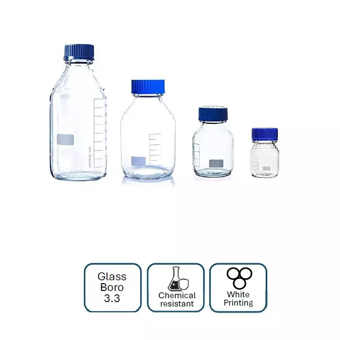 NSAW Reagent Bottle With Autoclavable PE Screw Cap 100 ml Glass Pouring Ring (Pack of 10)