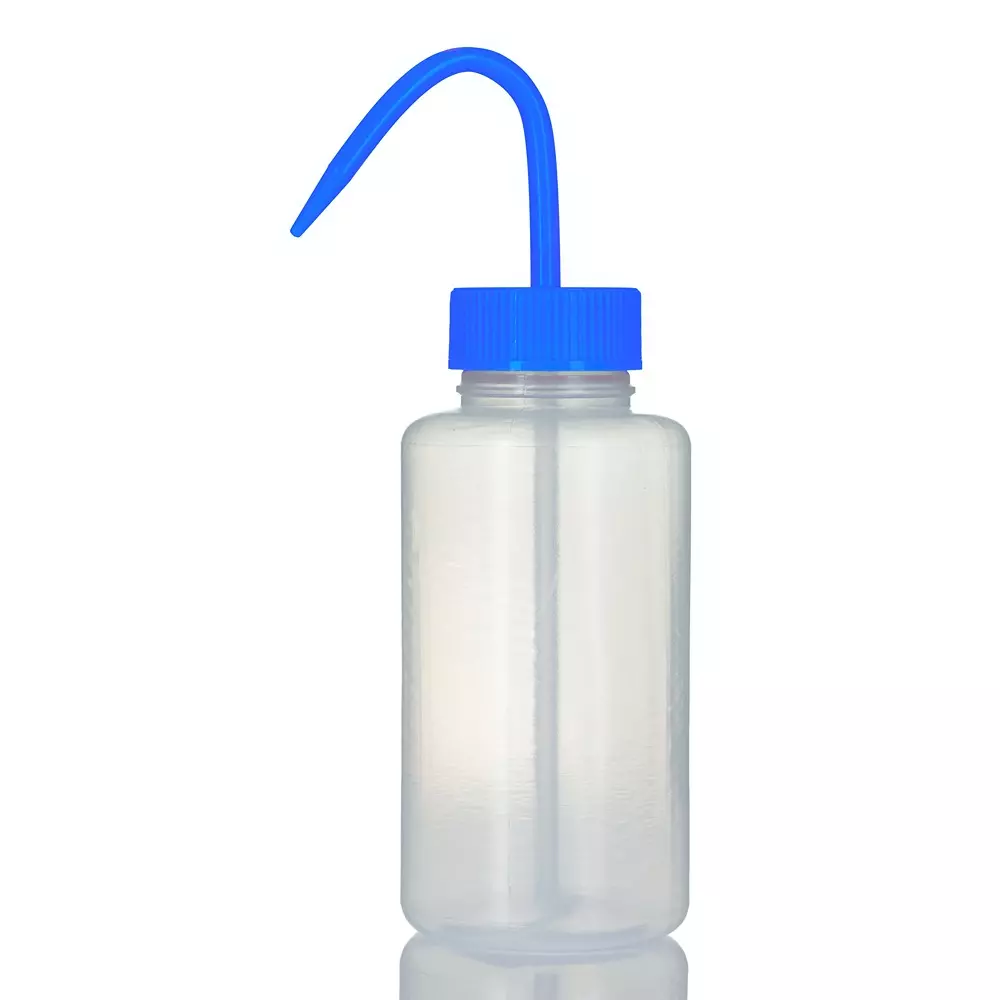 RS PRO Lab Bottle 500 ml Capacity Polyethylene Wash Bottle Wide Neck Blue Lid Color 163 mm, 2519451 (Pack of 5)