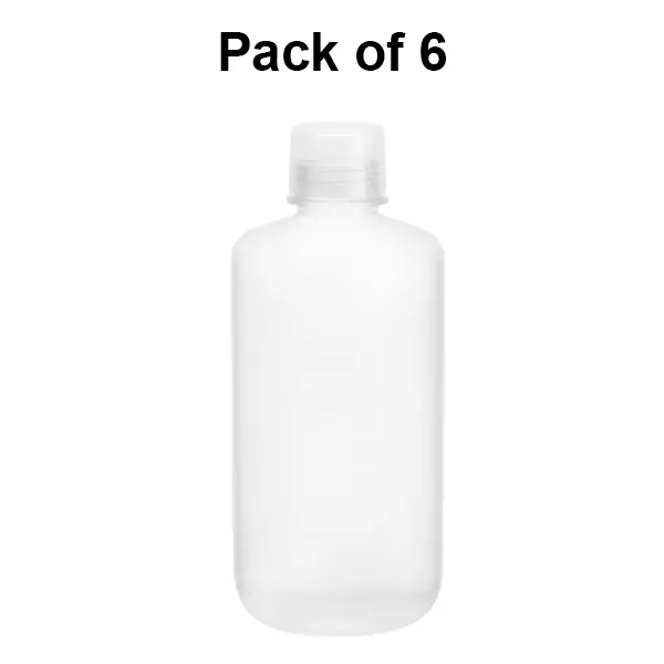 Tarson 1 L Narrow Mouth Bottle Translucent White Polypropylene Body with PP Closure As Per USP Class VI, 582150 (Pack of 6)