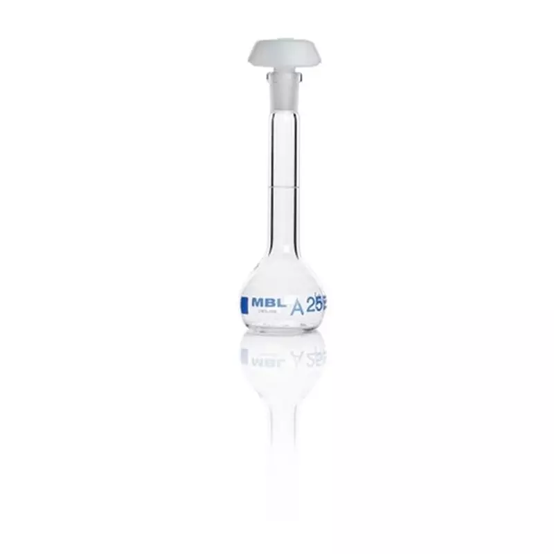 RS PRO Lab Bottle 25 ml Capacity Borosilicate Glass Volumetric Flask Narrow Neck Green 110 mm, 2519413 (Pack of 5)