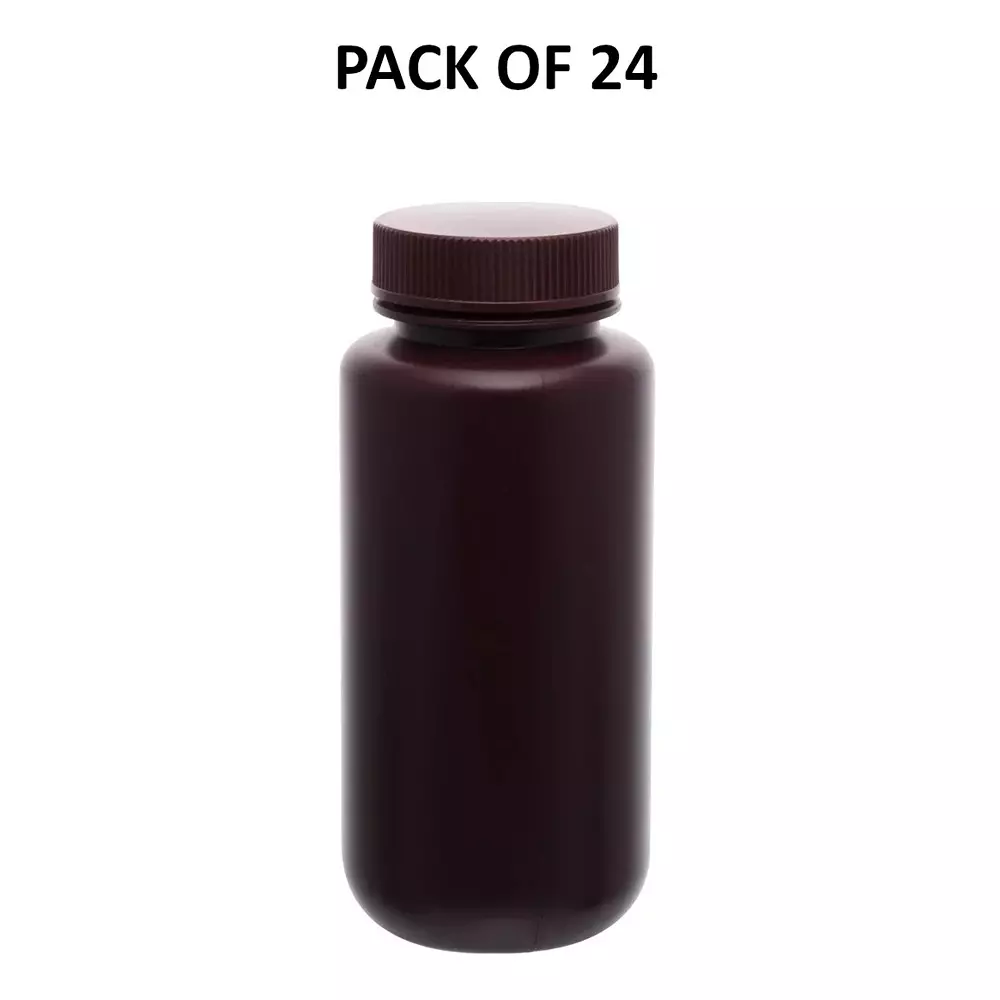 Supertek 1 L Reagent Bottle Wide Mouth Amber HDPE for Transporting Liquid Samples, CH10248/9 (Pack of 24)