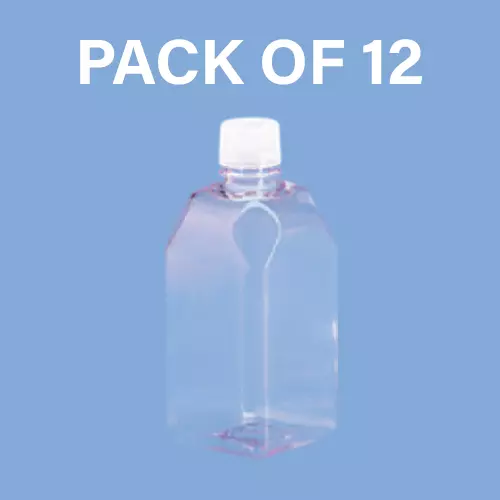 Tarson 2 L Media Bottle Sterile Square Shape Graduated Single Wrap Individually Packed, PC with White HDPE Closure, 581456 (Pack of 12)