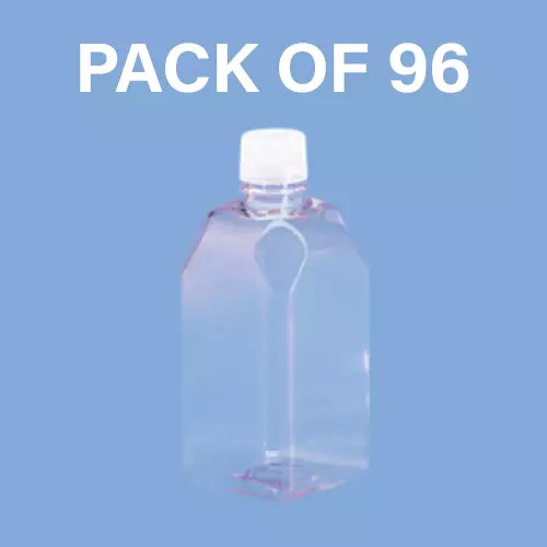 Tarson 30 ml Media Bottle Sterile Square Shape Graduated Single Wrap Individually Packed, PC with White HDPE Closure, 581450 (Pack of 96)
