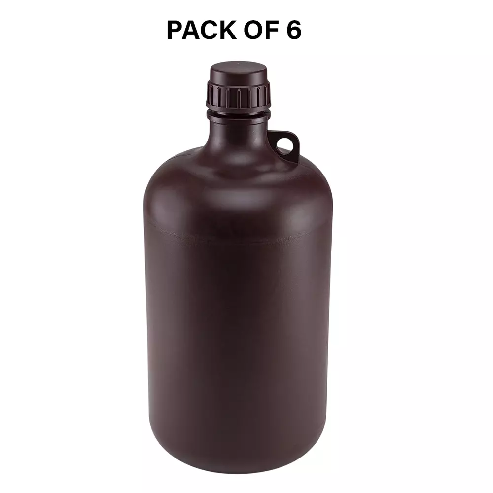 Tarson 8 L Narrow Mouth Large Bottle, Amber Color, PP with PP Closure, 585303 (Pack of 6)