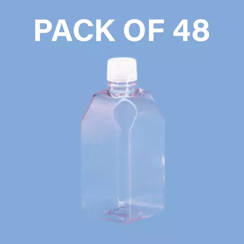 Tarson 250 ml Media Bottle Sterile Square Shape Graduated Single Wrap Individually Packed, PC with White HDPE Closure, 581453 (Pack of 48)