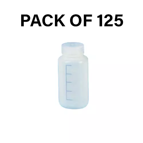 Tarson 125 ml Wide Mouth Bottle Sterile Pyrogen Free Graduated Individually Wrapped, HDPE with PP Closure, 584220SPG (Pack of 125)