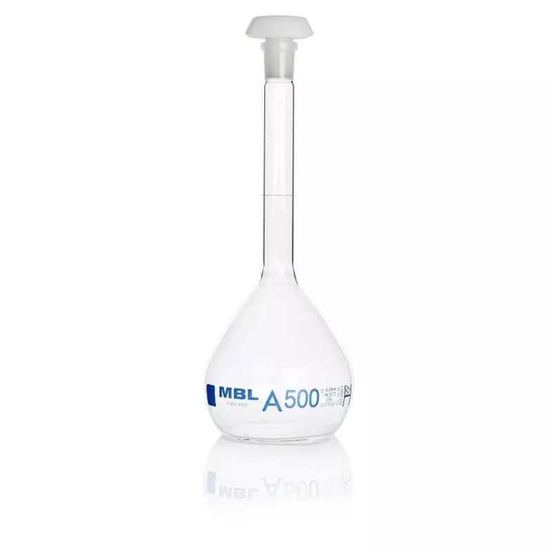 RS PRO Lab Bottle 500 ml Capacity Borosilicate Glass Volumetric Flask Narrow Neck Blue 260 mm, 2519418 (Pack of 2)