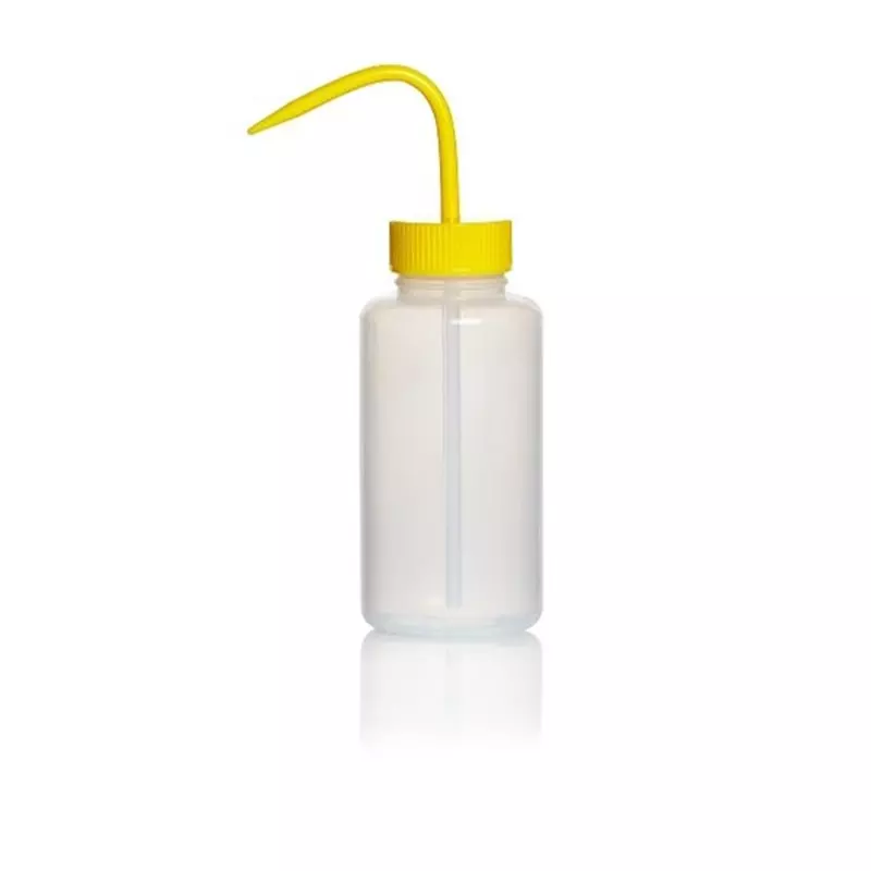 RS PRO Lab Bottle 500 ml Capacity Polyethylene Wash Bottle Wide Neck Yellow Lid Color 163 mm, 2519454 (Pack of 5)