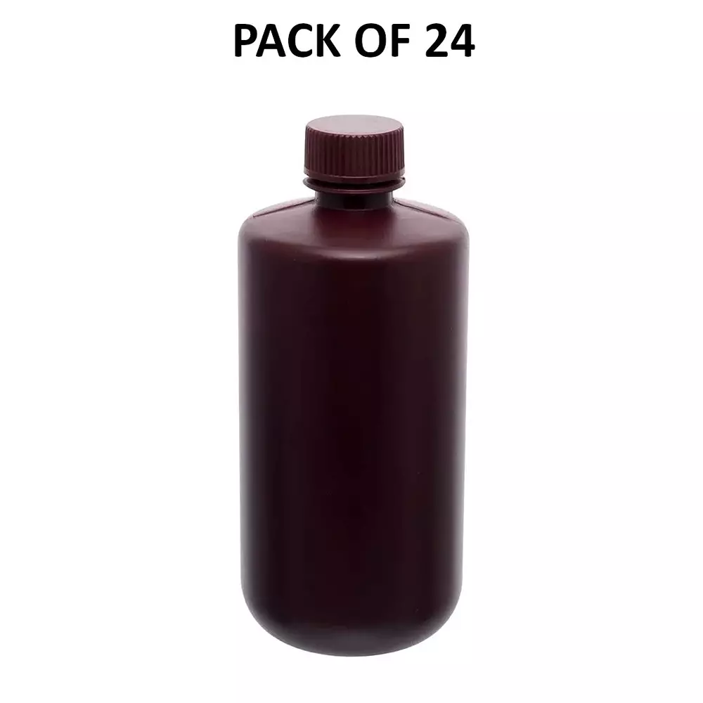 Supertek 1 L Reagent Bottle Narrow Mouth Amber HDPE for Transporting Liquid Samples, CH10242/9 (Pack of 24)