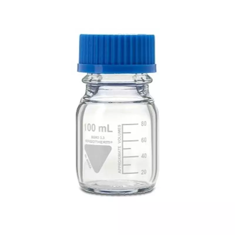 RS PRO Lab Bottle 56 mm Dia x 100 mm 100 ml Capacity Polypropylene Storage Bottle Wide Neck Blue, 2519349 (Pack of 10)