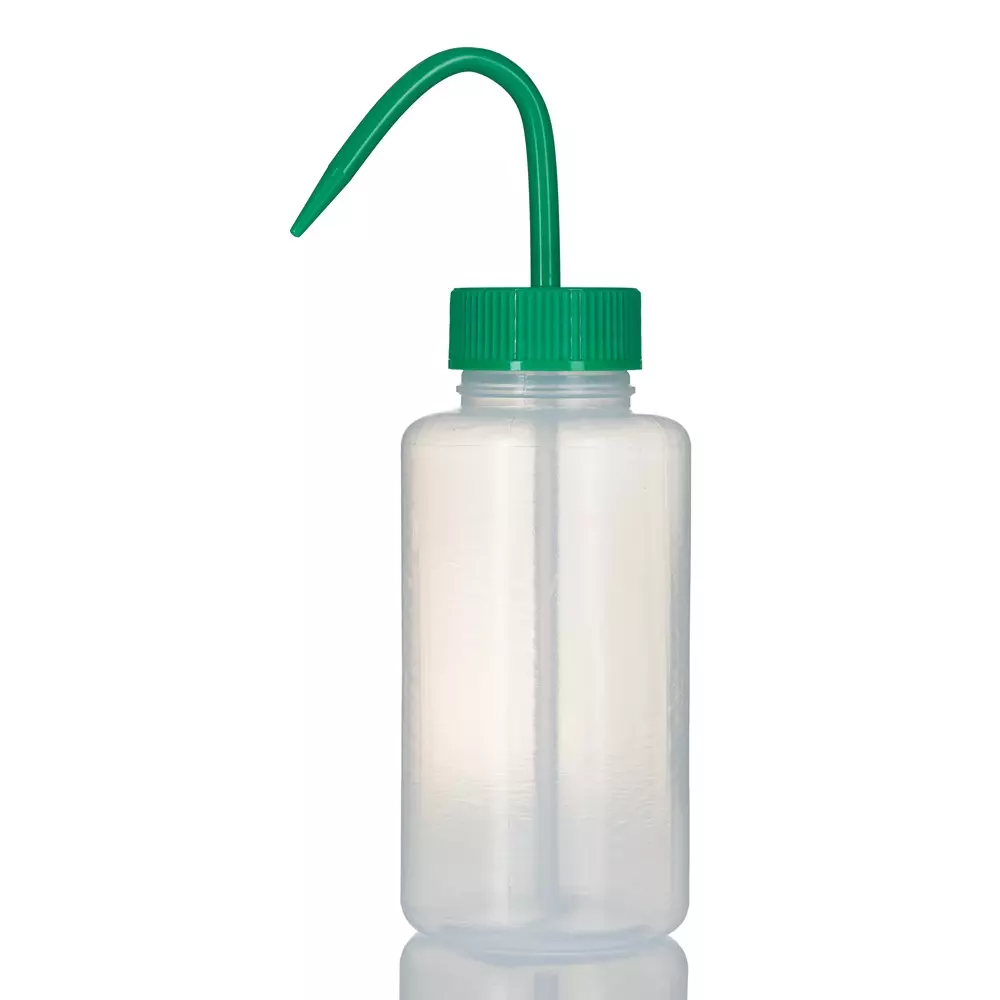 RS PRO Lab Bottle 500 ml Capacity Polyethylene Wash Bottle Wide Neck Green Lid Color 163 mm, 2519456 (Pack of 5)