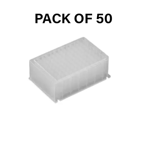 Tarson 96 Wells Deep Well Microplate Kingfisher Style, PP Body Pyramid Bottom Square Shape and 2 ml Well Volume, 615020 (Pack of 50)