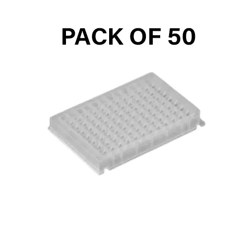 Tarson 96 Wells Microplate Kingfisher Style, PP Body Pyramid Bottom Square Shape and 200 µl Well Volume, 615010 (Pack of 50)