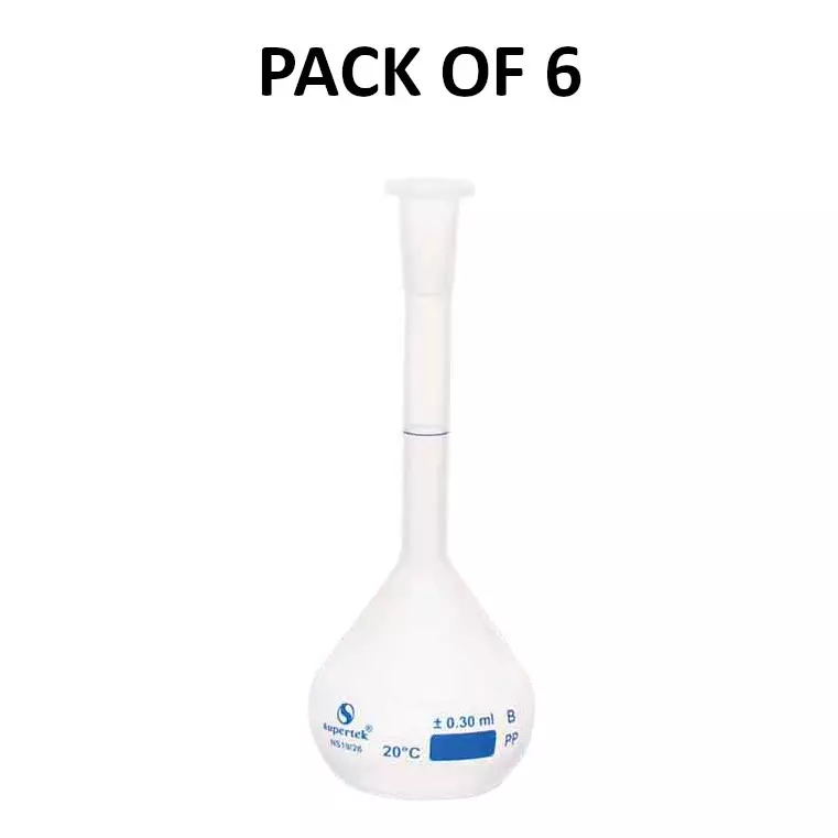 Supertek 20 ml Volumetric Flask Class B Clear PP (Polypropylene) Body, CH11077CD/1A (Pack of 6)