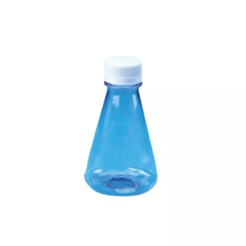Tarson 250 ml Erlenmeyer Cell Culture Flask Sterile Flat Base, PC with White HDPE Closure, 442220 (Pack of 12)