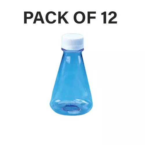 Tarson 250 ml Erlenmeyer Cell Culture Flask Sterile Flat Base, PC with White HDPE Closure, 442220 (Pack of 12)