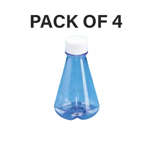 Tarson 3 L Erlenmeyer Cell Culture Flask Sterile Baffled Base, PC with White HDPE Closure, 443260 (Pack of 4)