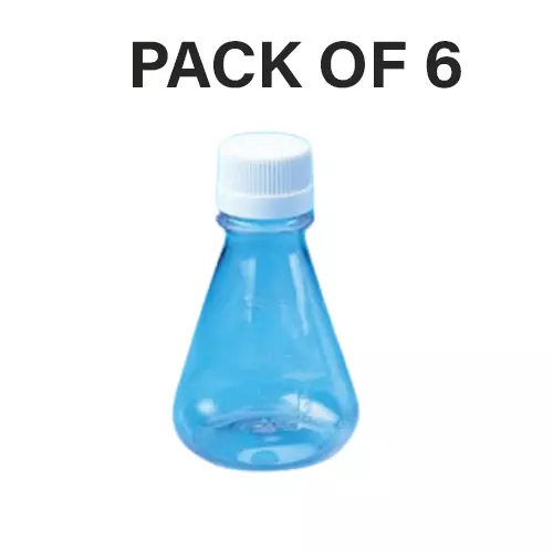 Tarson 1 L Erlenmeyer Cell Culture Flask Sterile Flat Base, PC with White HDPE Closure, 442240 (Pack of 6)