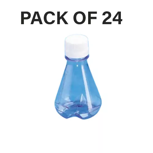 Tarson 125 ml Erlenmeyer Cell Culture Flask Sterile Baffled Base, PC with White HDPE Closure, 443210 (Pack of 24)