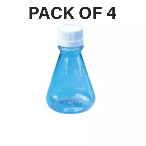 Tarson 2 L Erlenmeyer Cell Culture Flask Sterile Flat Base, PC with White HDPE Closure, 442250 (Pack of 4)