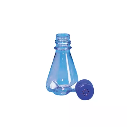 Tarson 500 ml Erlenmeyer Cell Culture Flask Sterile Baffled Base, PC with Blue HDPE Vented Closure, 445230 (Pack of 12)
