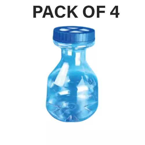 Tarson 5 L High Efficiency Erlenmeyer Cell Culture Flask Sterile Baffled Base, PETG with Blue HDPE Vented Closure, 446026 (Pack of 4)